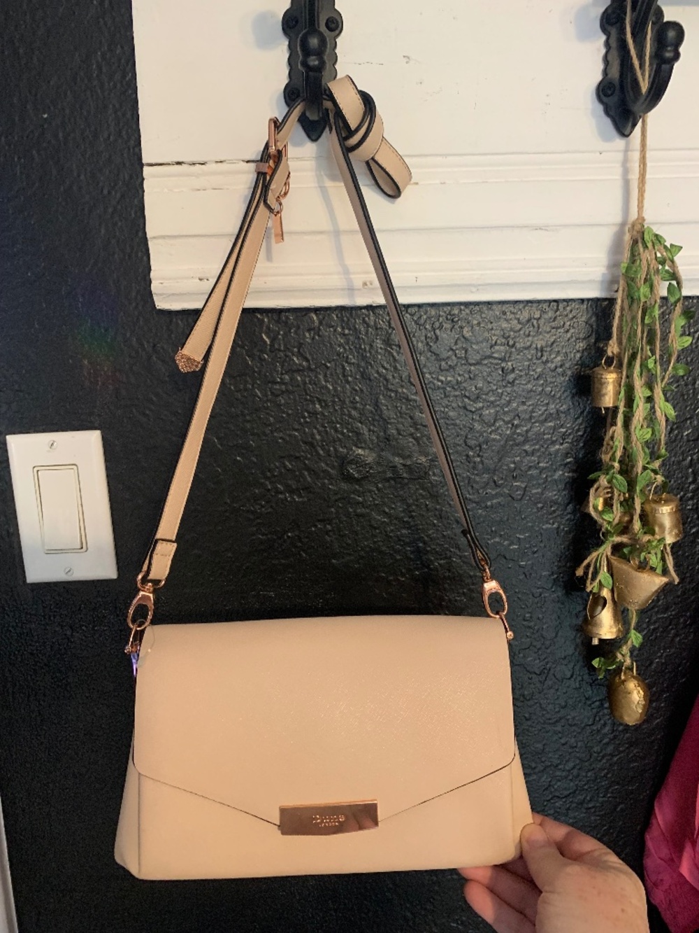 Dune London ivory/bone colored leather handbag with gold interior